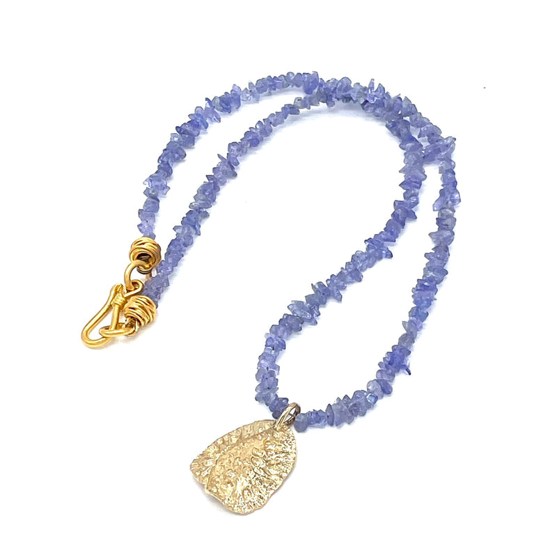 Large Gold Alligator Pendant on chipped amethyst purple beaded necklace Gogo