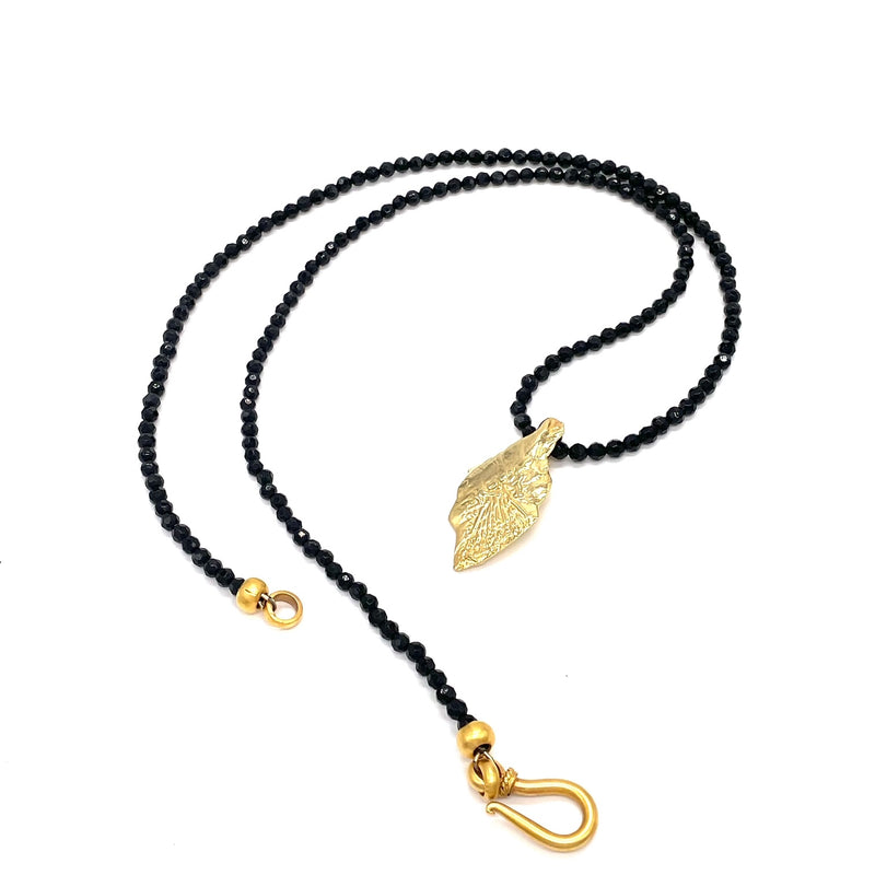 Opera Length XL Garfish Scale Necklace in Gold on Black Onyx Bead