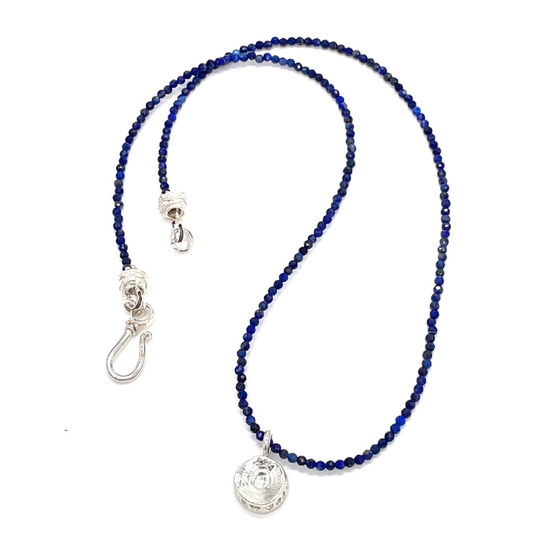 small shark vertebrae pendant necklace sterling silver dark blue bead gogo jewelry