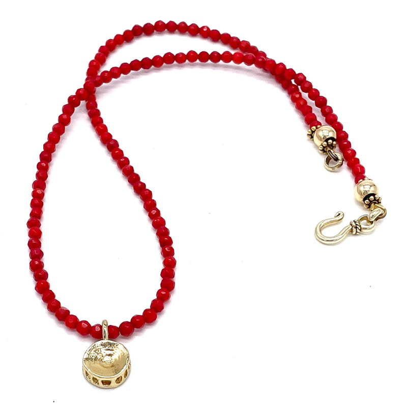 small shark vertebrae pendant necklace gold vermeil red beads gogo jewelry