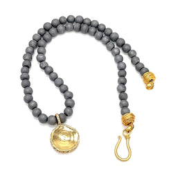 large shark vertebrae pendant necklace gold vermeil grey druzy bead gogo jewelry