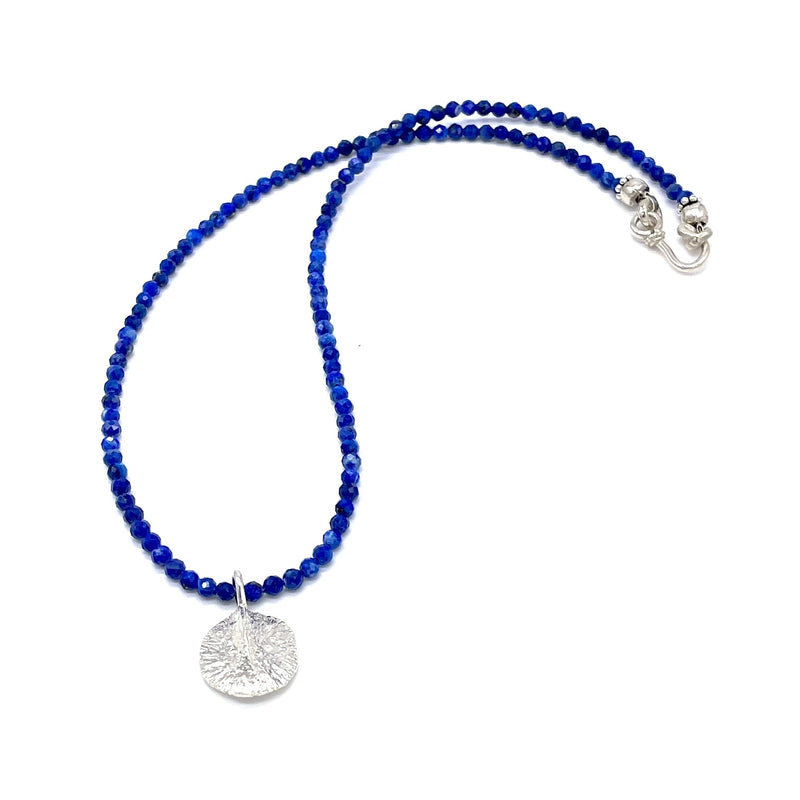Small 925 Silver Alligator Pendant on blue lapis bead Necklace Gogo Jewelry