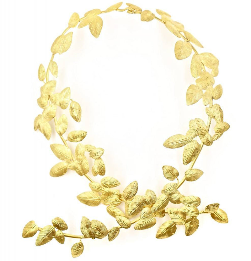 Tumbaga Gold Fig Vine Statement Necklace Front view Gogo jewelry