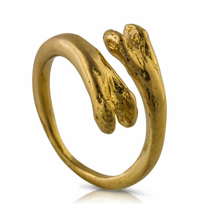 gold vermeil raccoon pecker ring quarter view on white background