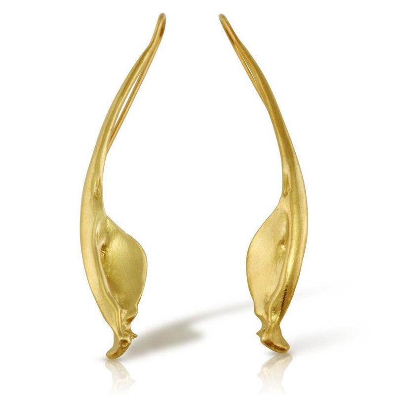 gold vermeil rattlesnake jawbone earrings on white background