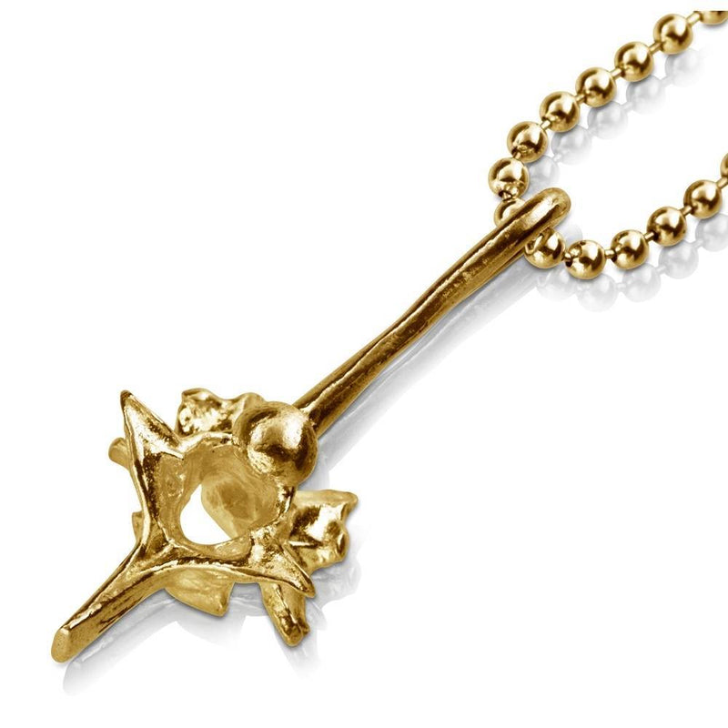 gold vermeil rattlesnake vertebrae small pendant back view on gold bead chain
