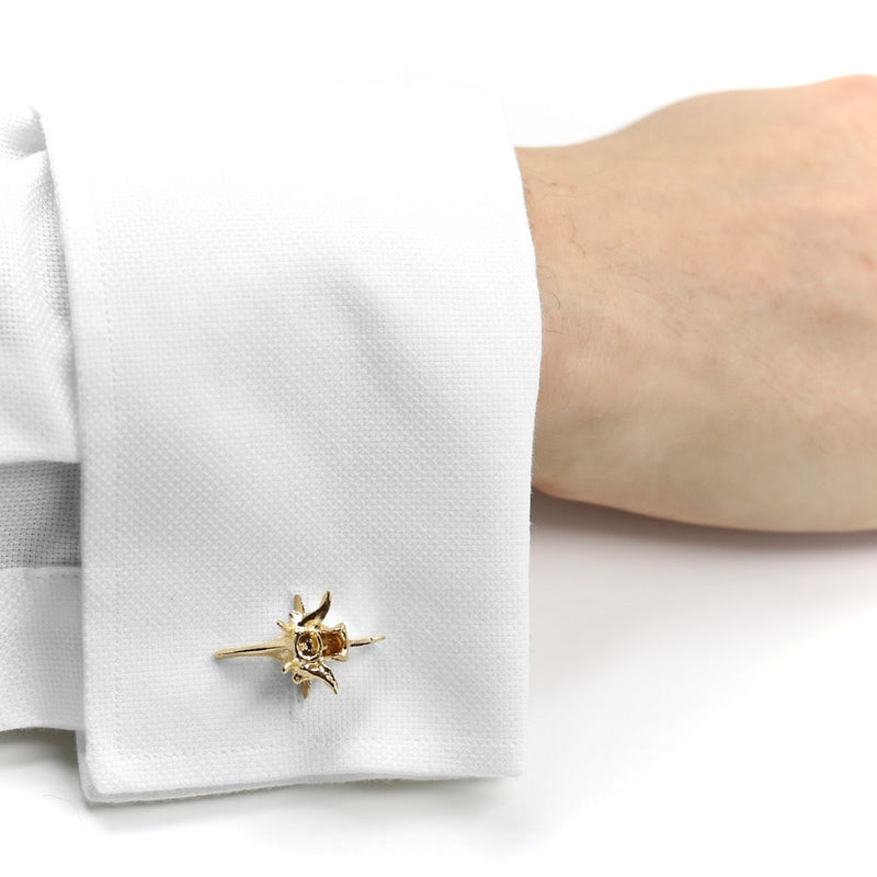 14k gold rattlesnake vertebrae cufflinks on french cuff