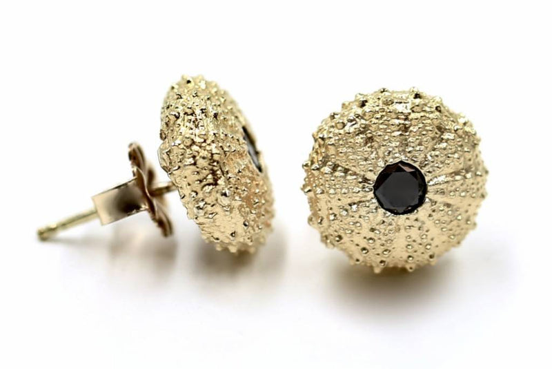 gold vermeil sea urchin earrings with black onyx side view