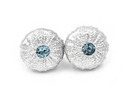 sterling silver sea urchin earrings small with london blue topaz front view