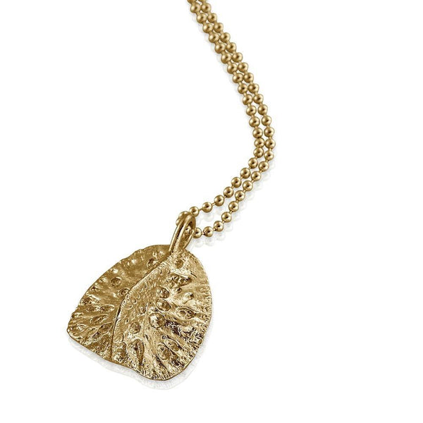 Large Gold Alligator Scute Pendant on beaded chain by Gogo Jewelry
