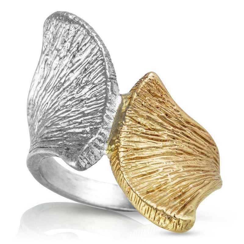 armadillo scapula ring two tone sterling silver 14k gold gogo jewelry