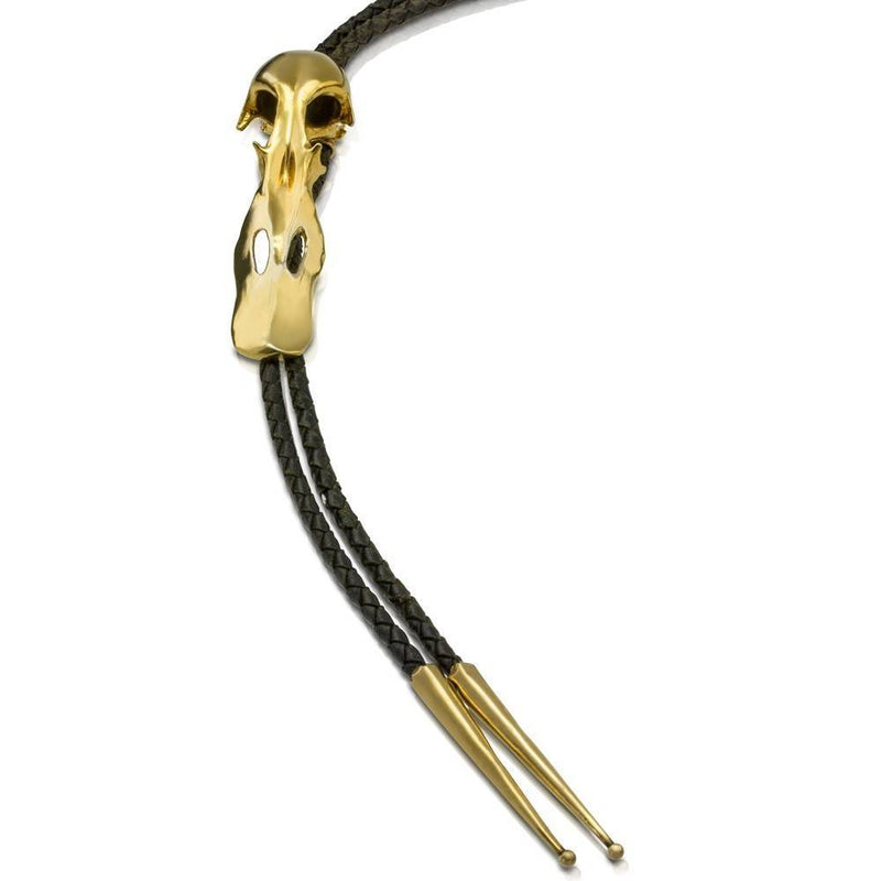 Vermeil Gold Duck Skull Bolo Tie with Black leather cord Gogo Jewelry