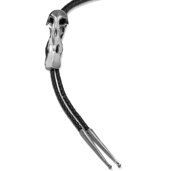 Sterling Silver Duck Skull Bolo Tie with Black Leather cord Gogo Jewelry