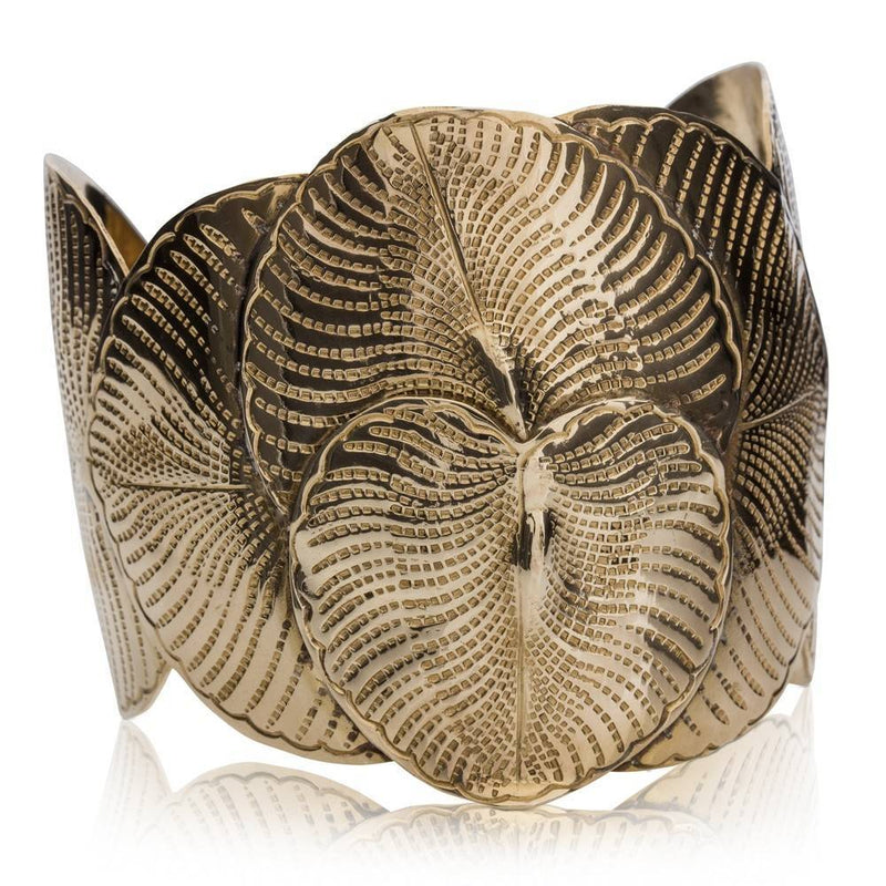 Tumbaga Gold Eucalyptus Leaf Cuff Bracelet by Gogo Jewelry