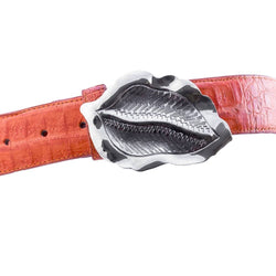 Jacaranda Seed Pod Belt Buckle on Red Leather Belt Gogo Jewelry
