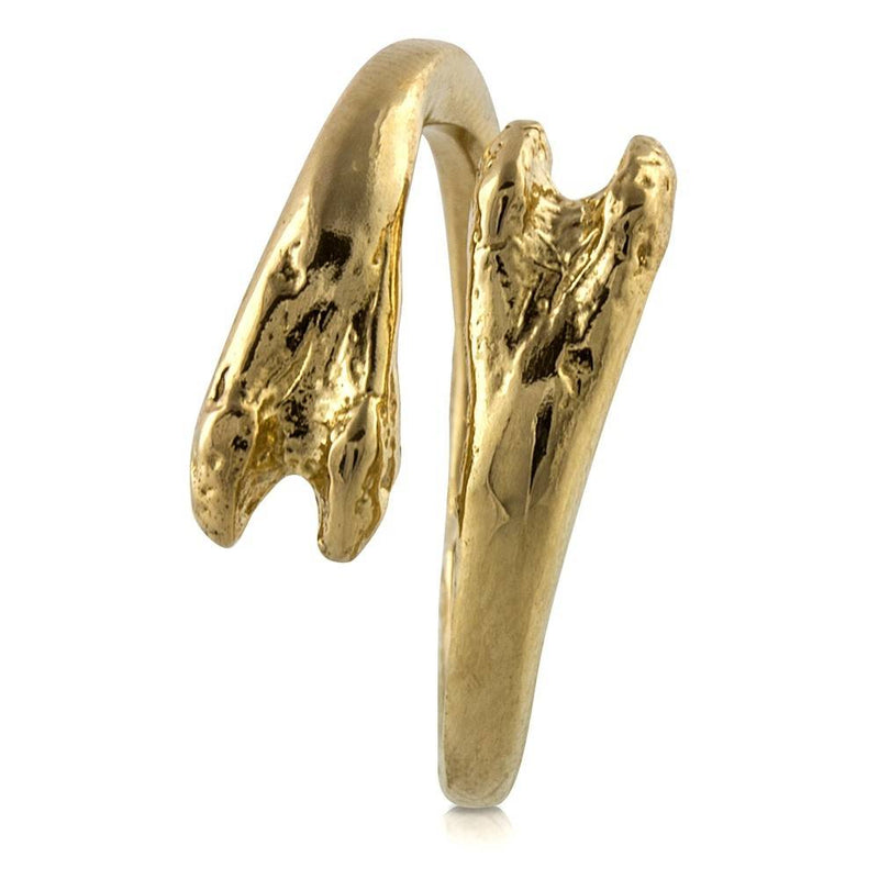 14k gold raccoon pecker ring top view on white background