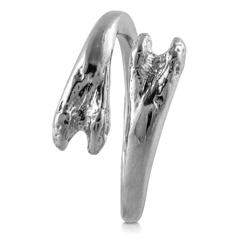 sterling silver raccoon pecker ring top view on white background