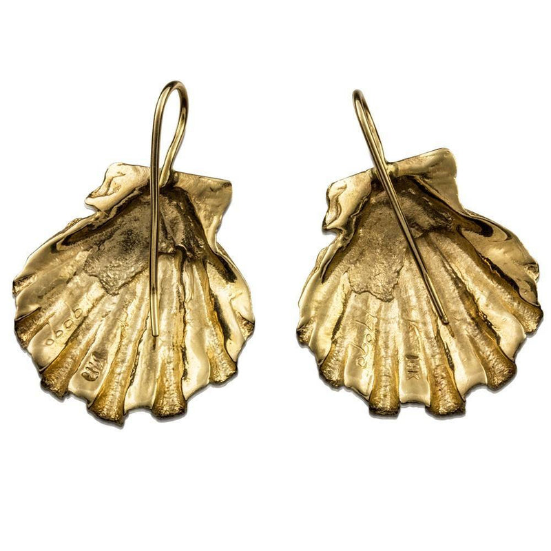 14k gold scallop shell earrings with wire back view