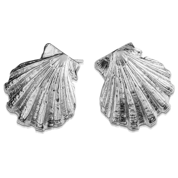 sterling silver scallop shell earrings with post front view