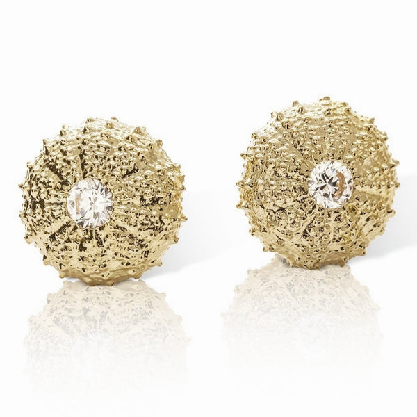gold vermeil sea urchin large earrinngs with cz front view