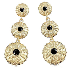 gold vermeil sea urchin triple earrings with black onyx