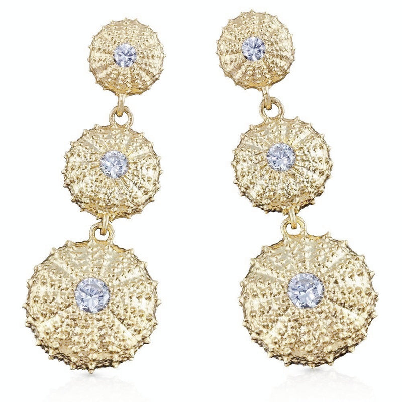 gold vermeil sea urchin triple earrings with cz