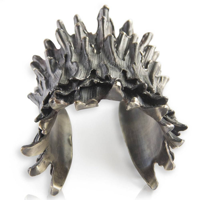 spiny murex conch cuff double alpaca oxidized end view gogo jewelry