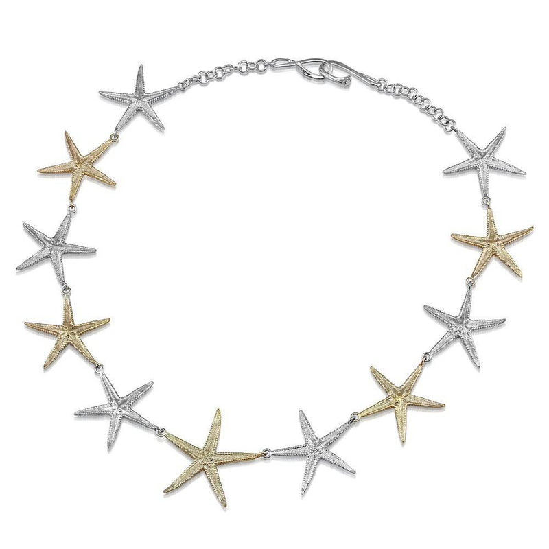 starfish necklace two tone sterling silver 14k gold gogo jewelry